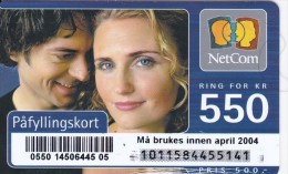 Norway, 550 Kr, NetCom Påfyllingskort,  2 Scans.   Expiry April 2004 - Noorwegen