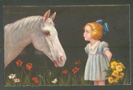 ITALY   GIRL  AND  HORSE , COLOMBO  ,  OLD POSTCARD, 0 - Colombo, E.