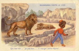 CPA (NEGRITUDE )  ROUDOUDOU Visite Le Zoo  (ça C Est Lion Y A Pas Bon Li Manger Petits Negres) - Non Classés