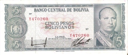 BILLETE DE BOLIVIA DE 5 PESOS BOLIVIANOS DEL AÑO 1962 (BANKNOTE) - Bolivie