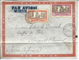 De Nouméa Nouvelle Calédonie Timbres 157, 158, Pour Criquetot L´esneval 1937 - Covers & Documents