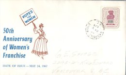 (939) FDC Cover Posted From Canada - 1967 Women Vote - 1961-1970