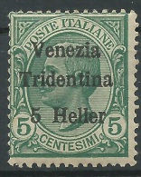 Venezia Tridentina, 1919 Fr. Del 1906-17 Sovrastampati  "Venezia Tridentina  5 Heller" Su 5c. Verde . - Trentin