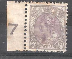 Nederland / Pays Bas 1908, Yvert N° 81,50 C Gris Et Violet, BORD DE FEUILLE, Chiffre 7 , Neuf *,cote 80 Euros, B/TB - Ongebruikt