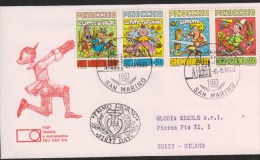 O) 1990 SAN MARINO, CHILDREN\'S CLASSIC STORIES, FDC USED - Covers & Documents