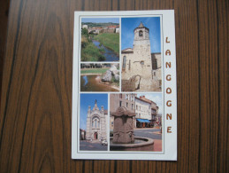 Langogne ( Lozère )   Eglise       Fontaine    Multivues                                        Carte Recto Verso - Langogne