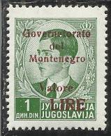 MONTENEGRO 1942 GOVERNATORATO RED OVERPRINTED SOPRASTAMPA ROSSA LIRE On 1d MNH BEN CENTRATO WELL CENTERED - Montenegro