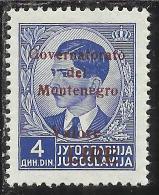 MONTENEGRO 1942 GOVERNATORATO RED OVERPRINTED SOPRASTAMPA ROSSA LIRE 4 D MNH BEN CENTRATO WELL CENTERED - Montenegro