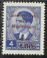 MONTENEGRO 1942 GOVERNATORATO RED OVERPRINTED SOPRASTAMPA ROSSA LIRE 4 D MNH BEN CENTRATO WELL CENTERED - Montenegro