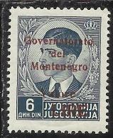 MONTENEGRO 1942 GOVERNATORATO RED OVERPRINTED SOPRASTAMPA ROSSA LIRE 6 D MNH BEN CENTRATO WELL CENTERED - Montenegro