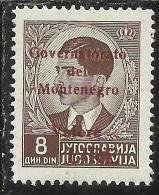 MONTENEGRO 1942 GOVERNATORATO RED OVERPRINTED SOPRASTAMPA ROSSA LIRE 8 D MNH BEN CENTRATO WELL CENTERED - Montenegro