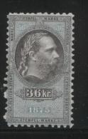 AUSTRIA 1875 EMPEROR FRANZ-JOZEF 36KR GREEN REVENUE ERLER 111 RARER PERF 9.5 X 9.5 - Fiscale Zegels