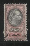 AUSTRIA 1877  EMPEROR FRANZ-JOZEF 36KR RED REVENUE ERLER 139 PERF 10.75 X 10.75 - Fiscale Zegels