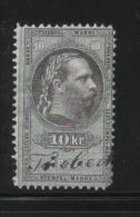 AUSTRIA 1875  EMPEROR FRANZ-JOZEF 10KR GREEN REVENUE ERLER 107 PERF 10.50 X 10.50 - Fiscali