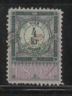 AUSTRIA ALLEGORIES 1893 4KR GREEN/LILAC REVENUE ERLER 300 PERF 10.50 X 10.50 - Fiscale Zegels