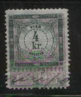 AUSTRIA ALLEGORIES 1893 4KR GREEN/LILAC REVENUE ERLER 300 PERF 11.50 X 11.50 - Revenue Stamps