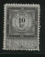 AUSTRIA ALLEGORIES 1893 10KR GREY/BLACK REVENUE ERLER 303 PERF 11.50 X 11.50 - Fiscale Zegels