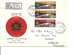 Exposition De Osaka -1970 ( FDC De Malte Voyagé En Recommandé Vers La Grande-Bretagne à Voir) - 1970 – Osaka (Japon)