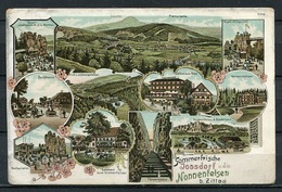 (0223) Lithographie Sommerfrische Jonsdorf U. Die Nonnenfelsen B. Zittau - Gel. - Nackdruck Verboten (1905) - Jonsdorf