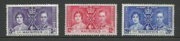 1937 Coronation  Set Of  3 Complete MUH SG Cat 249/251  High SG Cat. Value Here - Mauritius (...-1967)