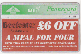 United Kingdom Old Optic Phonecard - 20 Units - Beefeatter Restaurant - BT Algemene Uitgaven