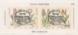 SWEDEN - FLOWERS - ORCHIDS - 1982 SOUVENIR SHEET  - Yvert # Bl. 10  - VF USED BUTTERFLIES CANCEL - Blokken & Velletjes
