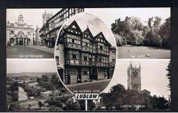 RB 969 - J. Salmon Real Photo Multiview Postcard - Ludlow Shropshire - Feathers Hotel - Buttercross & Castle - Shropshire
