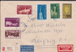BULGARIE - 1959 - ENVELOPPE Par AVION + EXPRES + RECOMMANDEE De SOFIA Pour LEIPZIG - Storia Postale