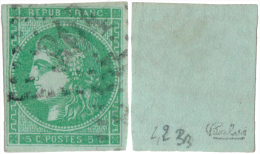 Emission Bordeaux N°42 Bb (Dallay 39 II D) Vert émeraude Foncé - Signé Calves - Cote 1750 Euros - 1870 Bordeaux Printing