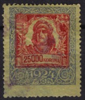 1924  Hungary - Revenue Stamp - 25000 K - Used - Steuermarken