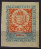 Hungary 1927 - PASSPORT Revenue Tax Stamp CUT - 20000 K Inflation - Revenue Stamps