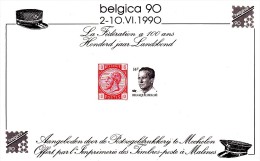 A00028 - Belgica 90. 2-10.VI.1990. La Fédération à 100 Ans. Offert Par L'imprimerie Des Timbres Poste à Malines - B&W Sheetlets, Courtesu Of The Post  [ZN & GC]