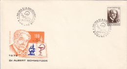 ALBERT SCHWEITZER, PHISICIAN, COVER FDC, 1974, ROMANIA - Albert Schweitzer