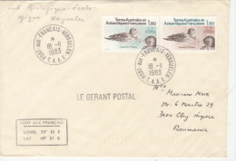 EATON DUCK, PORT AUX FRANCAIS COORDINATES, STAMPS ON COVER,  1983, TAAF - Covers & Documents