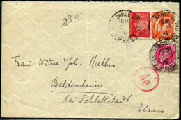 FRANCE - PETAIN - N° 514 + 516 + 435 / LETTRE OBL. L'ISLE SUR LE DOUBS LE 23/2/1942, POUR L´ALSACE AVEC CENSURE  - TB - 1941-42 Pétain