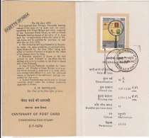 Stamped Information On Centenary Of Post Card, Postcard, (Text On Postal Stationery, Gandhi, Horse UPU Etc) India 1979, - Lettres & Documents