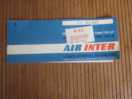 Titre De Transport Billet D'embarquement Par Avion Air Inter + Bulletin Complémentaire  Bagages 5/12/1970 Paris Nice - Europe