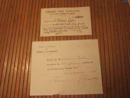 Reçu L'ordre Des Avocats Cade Marius Avocat Bâtonnier Au Barreau Bd Victor Hugo Nîmes-1947 Année Judiciaire /oeuvre Cath - Lettres Civiles En Franchise