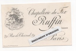 75 - PARIS IIéme ARRONDISSEMENT - CHAPELLERIE DU FOX  RUFFIN - 29 RUE DE CHOISEUL - CARTE PUBLICITAIRE - Arrondissement: 02