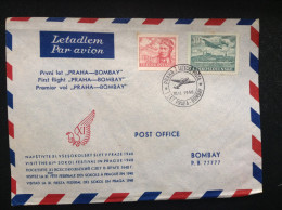 Czechoslovakia, 1948 First Flight (Praha-Bombay) Air Mail Cover. - Airmail