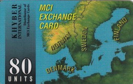 Norway,  Prepaid Card E, MCI Exchange Card, 80 Units, 2 Scans.  Also Denmark, Sweden And Finland - Norvège