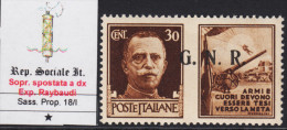 ITALIA - RSI (Social Rep.) PROP GUERRA 18/I - Cat 280 Euro Firmato RAYBAUDI - VARIETA' (VARIETY) - MNH** - Gomma Integra - War Propaganda