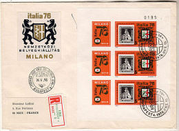 Enveloppe HONGRIE 1976 - Milan, Italie, Lion - Feuillet Non Dentele (Yvert  2517 A) - Briefe U. Dokumente