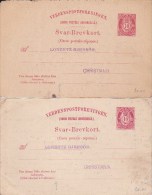 NORGE - 1894/99 - 2 CARTES ENTIER POSTAL PARTIE REPONSE NEUVES - VARIETE DECALAGE DES POINTS DANS LES 2 LIGNES DU BAS - Postwaardestukken