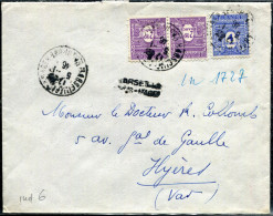 FRANCE - ARC DE TRIOMPHE - N° 626 (2) + 627 / LR PROVISOIRE DE MARSEILLE LE 5/1/1946, POUR HYERES - B - 1944-45 Arc De Triomphe