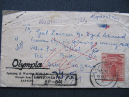 225 Textile Olympia Karachi Lettre Experimental Registered Lettre Recommandée Pakistan 1972 - Textile