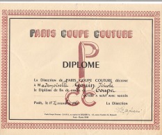 Diplôme :  Paris Coupe Coupure1950 - Diplômes & Bulletins Scolaires