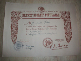 Diplôme : Brevet Sportif Populaire 1948 - Diplomas Y Calificaciones Escolares