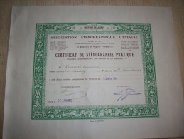 Diplôme : Certificat De Sténographie Pratique 1941 - Diplome Und Schulzeugnisse