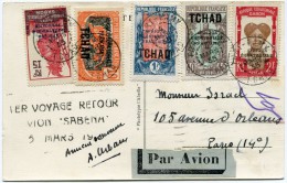 TCHAD CARTE POSTALE PAR AVION AVEC GRIFFE 1ER VOYAGE RETOUR AVION "SABENA" 5 MARS 1935 - Briefe U. Dokumente